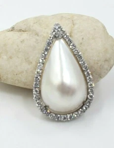 Oro Blanco 14Kt *Colgante de Diamantes y Perlas de Oro Blanco Mabe - Imagen 1 de 11