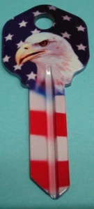 New Uncut COOL AMERICAN FLAG BALD EAGLE Kwikset KW1 KW10 Designer Key blanks - Picture 1 of 2