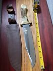 Large “break Up Country” Bowie Knife & Sheath Faux Stag Scales 
