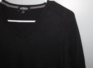EXPRESS Men's Small Merino Wool Blend Sweater Washable V Neck Black - Picture 1 of 5