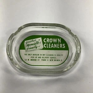 New Bremen, Ohio Crown Cleaners Vintage Ashtray Advertising Glass - Picture 1 of 5
