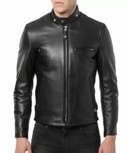 New Classic Leather Jacket Real Black Soft Lambskin Biker Slim-Fit Zipper Snap - Picture 1 of 3