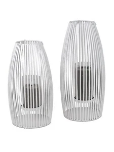 2er Set Windlichter Wili Stäbe konisch rund H. 36 + 42cm weiß aus Metall Formano - Bild 1 von 3