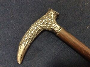 antique 1800s Victorian sterling silver handle look like horn walking stick cane