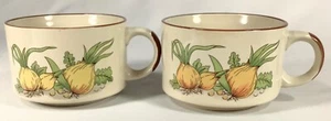 Unbranded 1970's Nostalgic Soup Bowls Mugs Set of 2 Onion1-Sided Pattern 16 oz - Picture 1 of 6