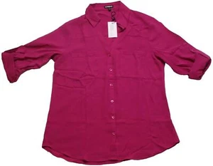 Express Womens Long Sleeve V-Neck Button Down Shirt Pink Top Blouse Size M NWOT - Picture 1 of 6