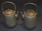 Pair of Oriental Small Teapots, Antique Pewter, Signed, 6-1/4” Tall,Interesting