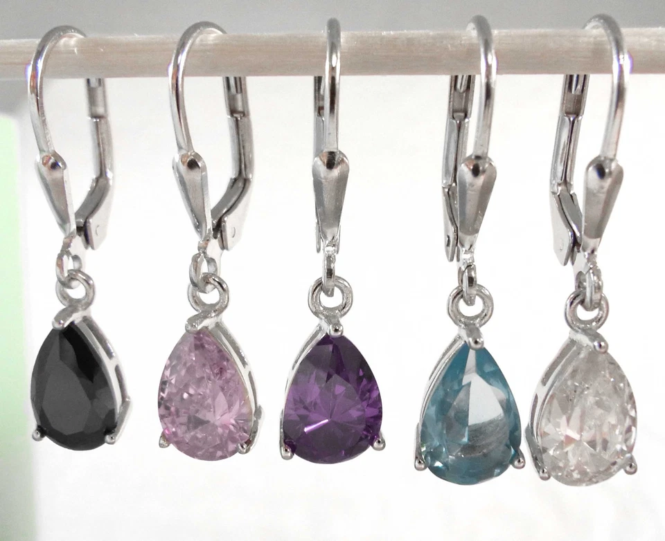 925 Silber * Zirkonia Brisuren Ohrhänger Ohrringe  Weiß Lila Rosa Schwarz Türkis - Bild 1 von 1