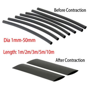 2:1 Ratio Black Heat Shrink Tubing Dia 1mm-50mm Sleeving Wrap Electrical Wire - Picture 1 of 5