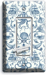 TOILE NAUTICAL MERMAID LIGHTHOUSE BOAT 1 GFCI LIGHT SWITCH WALL PLATE ROOM DECOR - Picture 1 of 1
