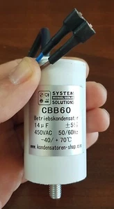 Condensateur de Service / Du Moteur 14F / Μf CBB60 450V avec Câble Et Filetage - Bild 1 von 3