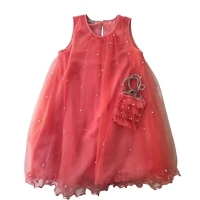 Zara Kids Girls Pink Fancy Party Dress Sz 10 Tulle Faux Pearl w/ Purse - Image 1 of 4