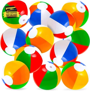 Rainbow Inflatable Beach Balls Bulk (Pack of 12) Multicolored 12" Floating Toddl - Picture 1 of 7