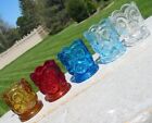 Vtg 5 Lot Moon & Stars Glass Toothpick Cup Holders Amberina Amber Baby Blue