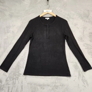 BASICS BY THREADZ WOMENS TOP SIZE S BLACK RIBBED VISCOSE LONG SLEEVE SNAP BUTTON - Picture 1 of 12