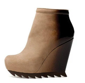 Camilla Skovgaard tan brown suede patent leather sepia Ombré platform saw boots - Picture 1 of 11