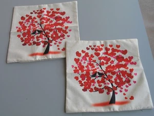 New Valentine Tree of Hearts & Love Doves Cushion/ Pillow Cover Pair 17"x17" - Picture 1 of 5