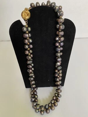 Juego de collar y pulsera de perlas negras de agua dulce genuinas Foto 1 de 4