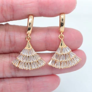 18K Yellow Gold Filled Fashion Clear Mystic Topaz Dancing Dress Dangle Earrings - Picture 1 of 2