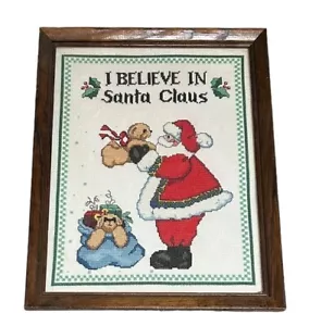 Vintage Nadelspitze Weihnachten Weihnachtsmann Spielzeug gerahmt Y2K 12x14 - Bild 1 von 5