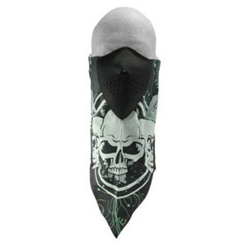 Three White Skulls & Wings on Black Neodanna Bandanna 氯丁橡胶面膜组合 — 第 1/1 张图片