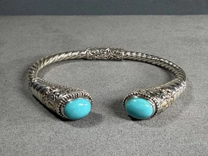 Brazalete con bisagras turquesa oro 18k plata de ley 925 Robert Manse 6,5" - Imagen 1 de 14
