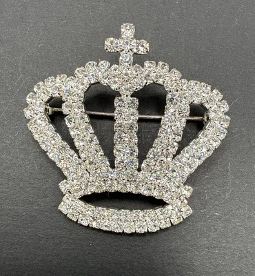 Crown Brooch Pin Sparkly Rhinestone Cross J58 - Image 1 of 4