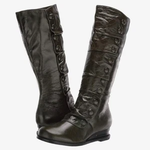 Miz Mooz 9.5 Wide Calf Boots Tall Bobbi Victorian Retro Wedge Leather Low heel - Picture 1 of 16