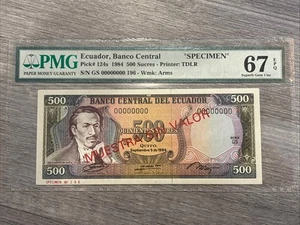1984- Ecuador- 500 Sucres- Pick# 124s-PMG- 67 EPQ- Specimen- Superb Gem- Top Pop - Picture 1 of 4