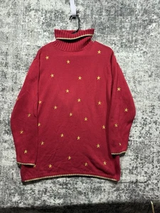 Vintage Quacker Factory Sweater Womens M Red Turtleneck Cozy Comfy Gold Stars - Picture 1 of 18