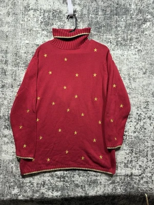 Vintage Quacker Factory Sweater Womens M Red Turtleneck Cozy Comfy Gold Stars - Image 1 of 4