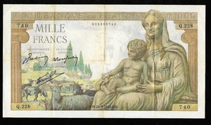 1000 Franken Schein Demeter 20.06.1942 sehr guter Zustand ( 003 ) - Bild 1 von 3
