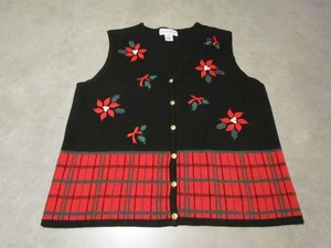 Croft and Barrow vest womens extra large red poinsettia plaid Christmas Holiday - Picture 1 of 7