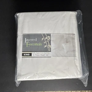 Juego de Sábanas Esenciales en Capas KING 6 Piezas 100% Rayón de Bambú Blanco NUEVO - Imagen 1 de 6