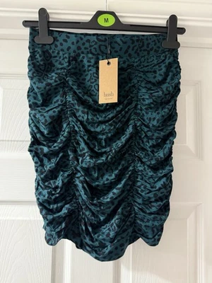 HUSH RUCHED JERSEY SKIRT GREEN BLACK LEOPARD WOMENS SIZE UK 6-8 NEW RRP£49 FAB - Image 1 of 2