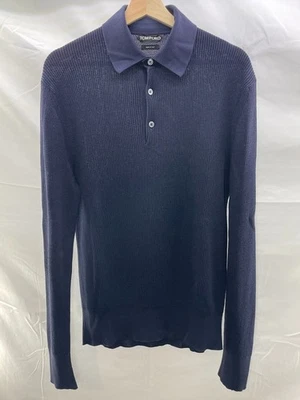 Suéter 50 TOM FORD Azul Marino Cuarto Algodón Botón Acanalado Cuello Foto 1 de 4