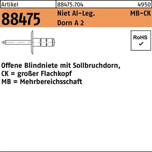 GESIPA Blindniete R 88474 Flachkopf 4,8x15 K16 Niet Aluminium/Dorn A 2 - Bild 1 von 1