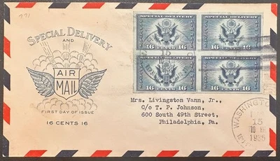 US #771 (bloque) FDC 1935 (mellone 1, Grimsland Cachet) edición Farley, pájaro *d Foto 1 de 2