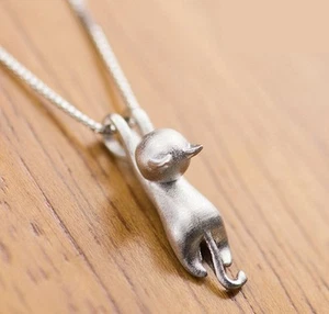 Damen 18" Kette Sterlingsilber Liebe niedliche Katze Kätzchen Anhänger Halskette Geschenkbox - Bild 1 von 5