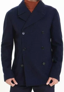 Men’s Navy Blue Wool Peacoat 2XL Double Breasted Reefer Jacket Formal Work - Picture 1 of 4