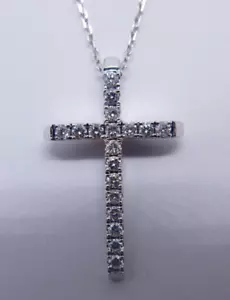 14K Gold Diamond Cross Pendant & Chain Diamond=1/3 Carat F-VS1 Value=$5,750 - Picture 1 of 11
