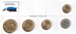 ESTONIA SET 1994 / 2008 - 5 coins (10, 20, 50 SENTI + 1, 5 KROONI) UNCIRCULATED - Picture 1 of 5