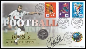Moneda de plata de 1 franco firmada por SOL CAMPBELL Copa Mundial de Fútbol de Francia '98 Benham FDC - Imagen 1 de 4