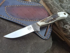 HANDFORGED CUSTOM HUNTING COWBOY KNIFE WITH STAG HANDLE&SHEATH - Picture 1 of 4