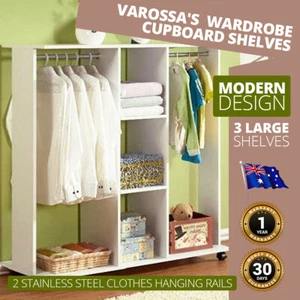 Aviaja Wardrobe Cupboard Shelves Hanging Clothes Racks Wheels Armoire Furniture - Picture 1 of 8