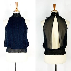Club Monaco black high neck ruched open back blouse tank top 100% silk Size XS - Picture 1 of 7