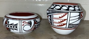 (2) Indianer Jemez Pueblo Keramik Töpfe, 1 signiert Geraldine Sandia Vintage - Bild 1 von 9