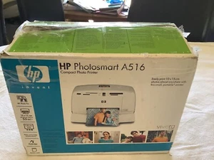 HP Photosmart A516 Compact Photo Printer, Box, Power Cable, Instruction Untested - Picture 1 of 4