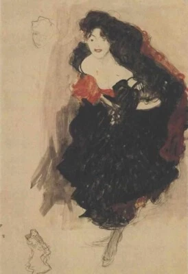 Dancer Art Print Gustav Klimt 1898 Viennese Master Early Sketch Expression - Image 1 of 2