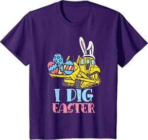 I Dig Easter Loader Eggs Cute Bulldozer Kids Toddler Youth Unisex T-shirt - Picture 1 of 4